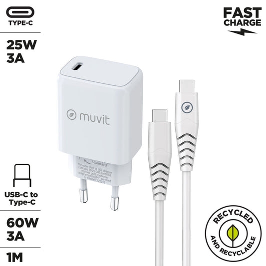 Muvit for Change Wall Charger with USB-C Cable – White